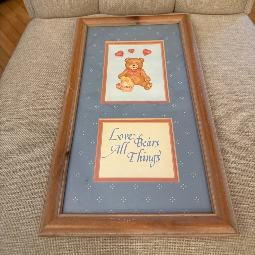 Charming Teddy Bear Framed Art with Brown Frame